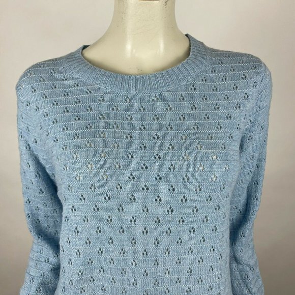 J Crew Pointelle Crewneck Sweater Alpaca Wool Pullover Blue Women L NWT AK196 - Picture 5 of 9